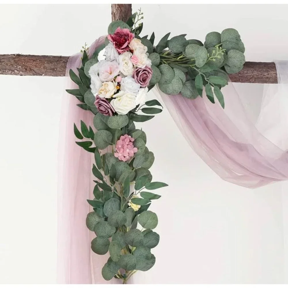 2 Piece | Dusty Rose Pink Shades Arch Flowers Swag Floral Roses Hydrangeas